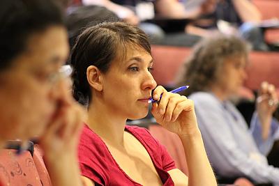 Participant listens to presentation at Landmark College